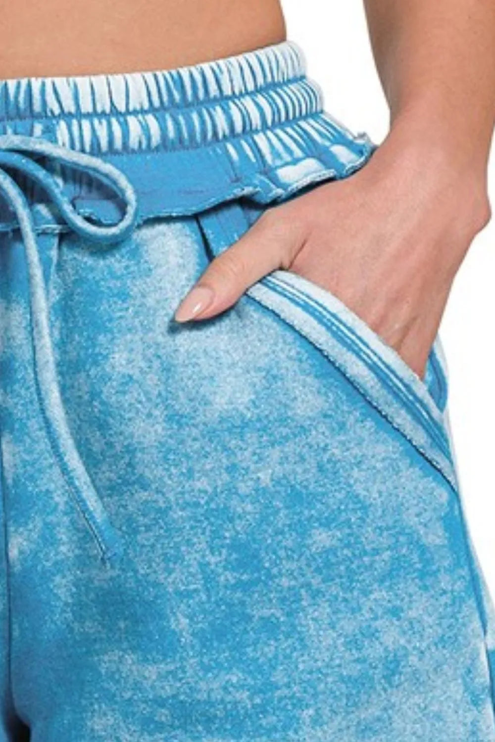 Zenana Acid Wash Fleece Drawstring Shorts With Pockets OutfitFlow