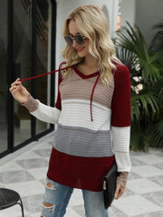 Drawstring Contrast Long Sleeve Hooded T-Shirt OutfitFlow