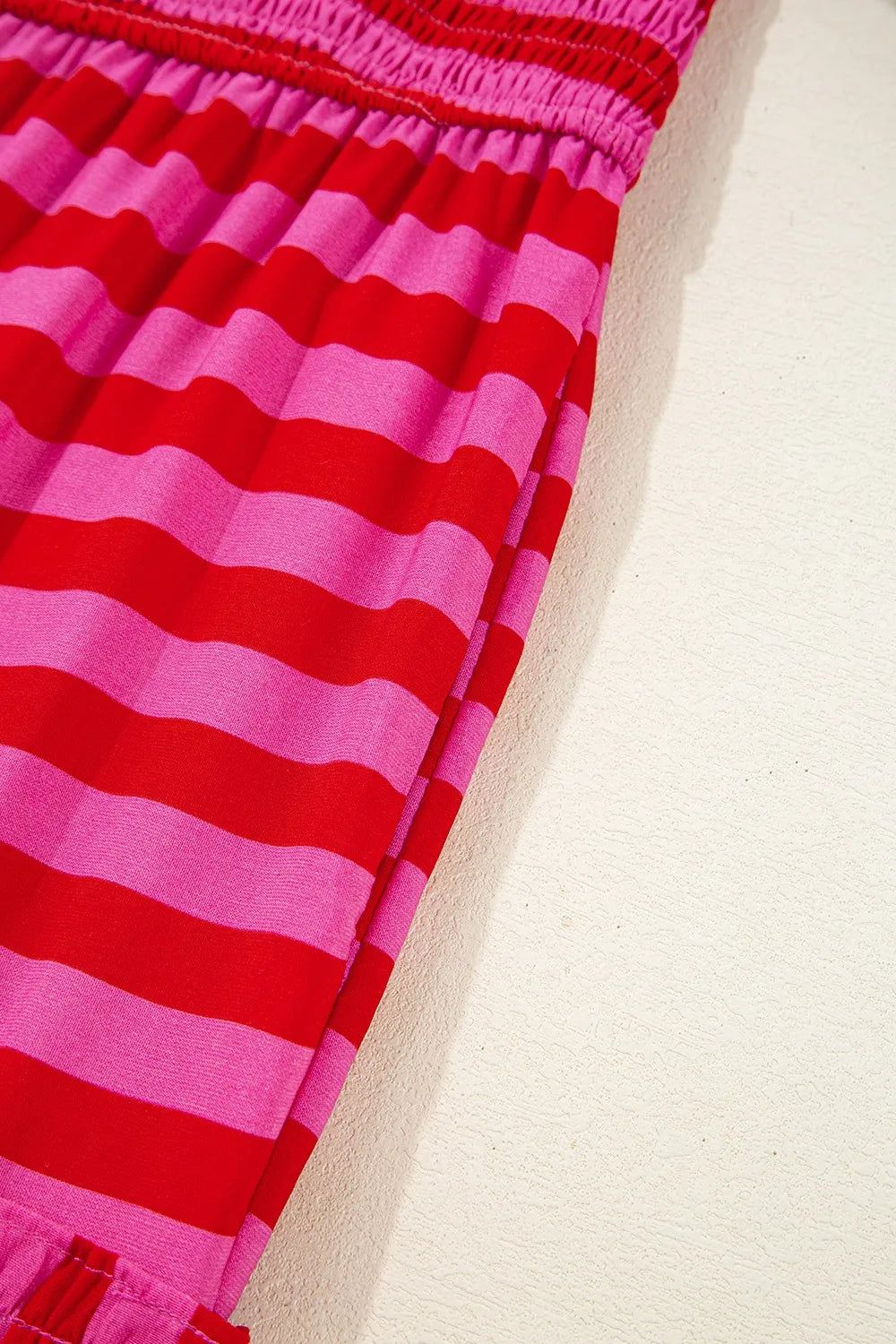 Stripe Flutter Sleeve Smocked Bodice Tiered Maxi Dress OutfitFlow