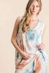 BiBi Tie Dye Textured Knit Top and Shorts Set OutfitFlow