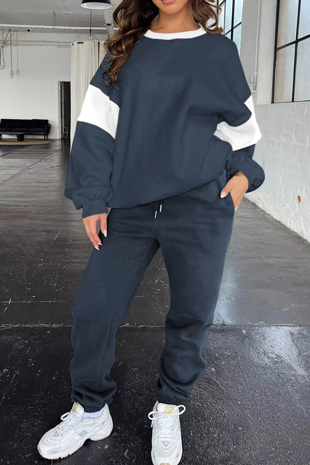 Drop Shoulder Loose Sweatshirt and Joggers Active Set OutfitFlow