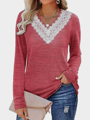 Outfit Flow - Lace Detail V-Neck Long Sleeve T-Shirt