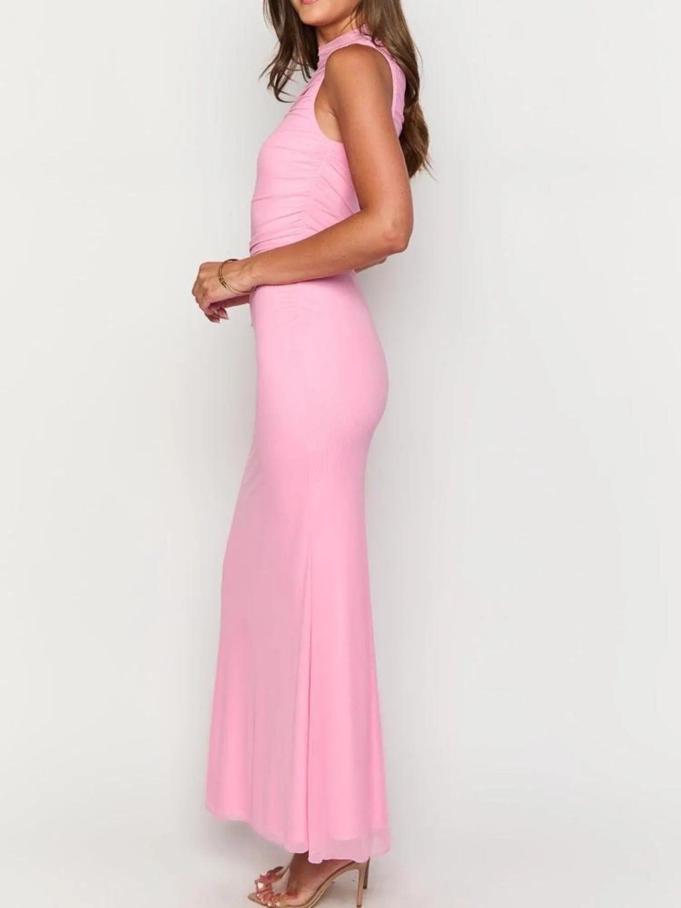 Ruched Sleeveless Bodycon Maxi Dress OutfitFlow