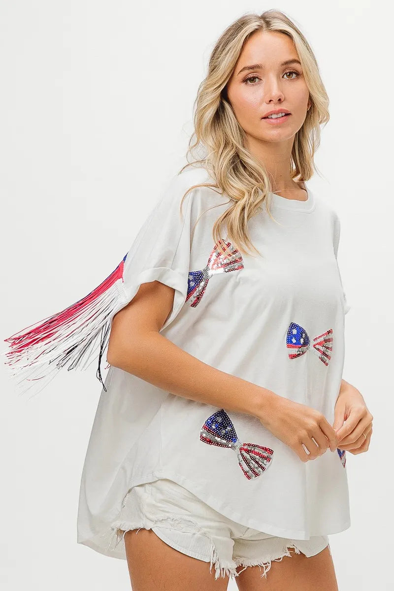BiBi American Flag Sequin Ribbon T-Shirt OutfitFlow