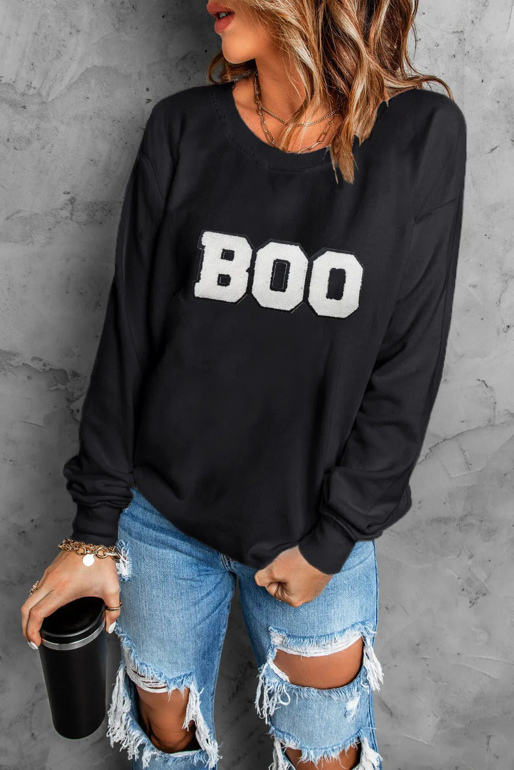 Outfit Flow - BOO Round Neck Long Sleeve Sweatshirt