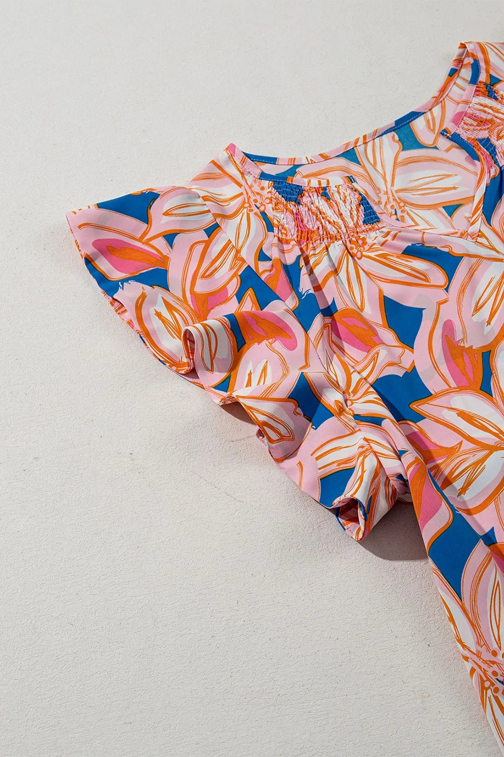 Flower Print Notched Neck Ruffle Sleeve Blouse OutfitFlow