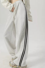 Wide Leg Side Striped Pants Light Gray OutfitFlow