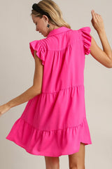 Umgee Full Size Johnny Collar Ruffle Cap Sleeve Tiered Dress Plus Size OutfitFlow