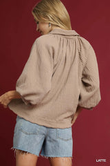 Umgee Oversized Balloon Sleeve Textured Blouse OutfitFlow