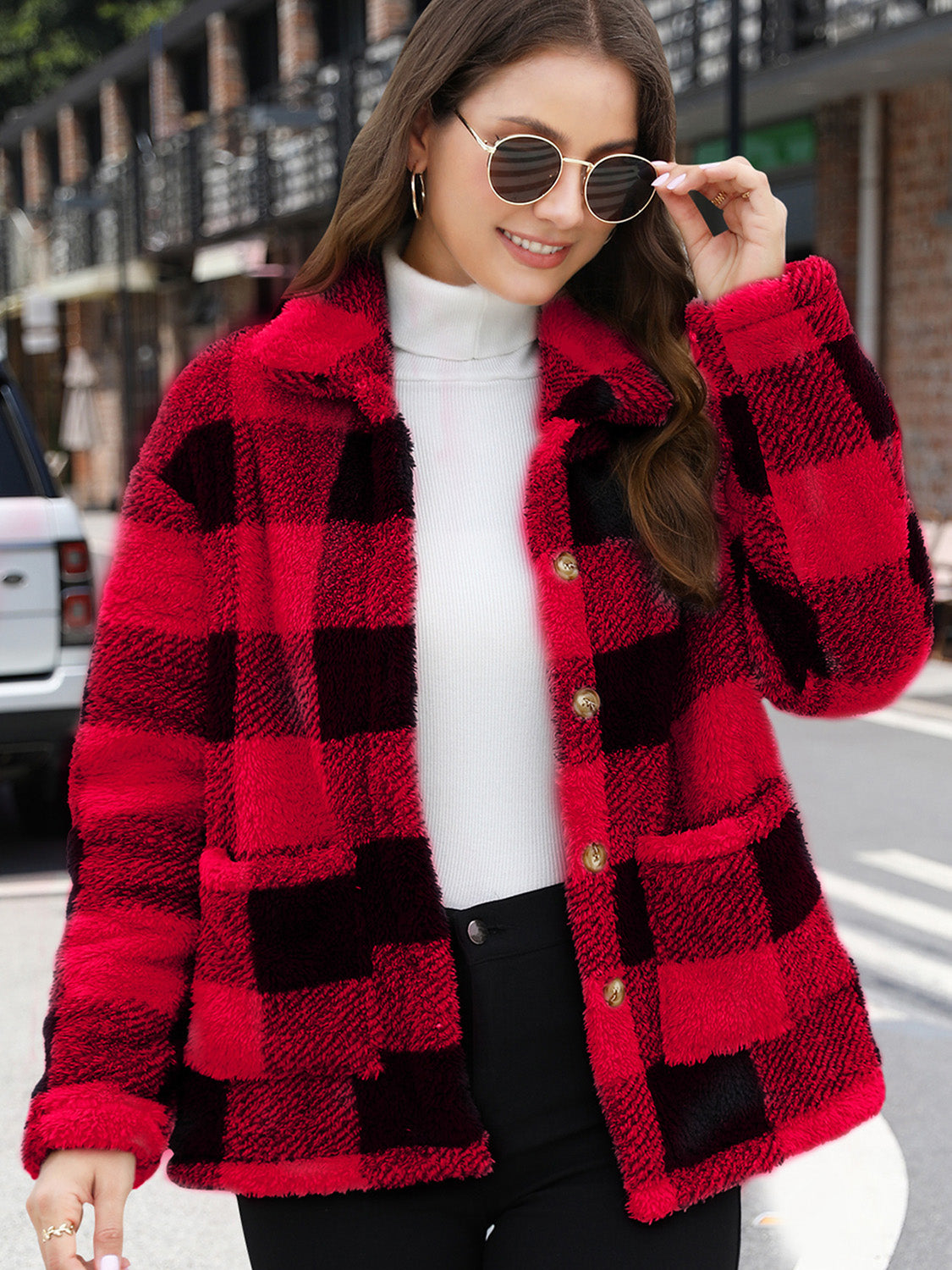 Outfit Flow - Button Up Drop Shoulder Fuzzy Jacket