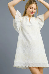 Umgee Scalloped Hem Embroidered Mini Dress White OutfitFlow