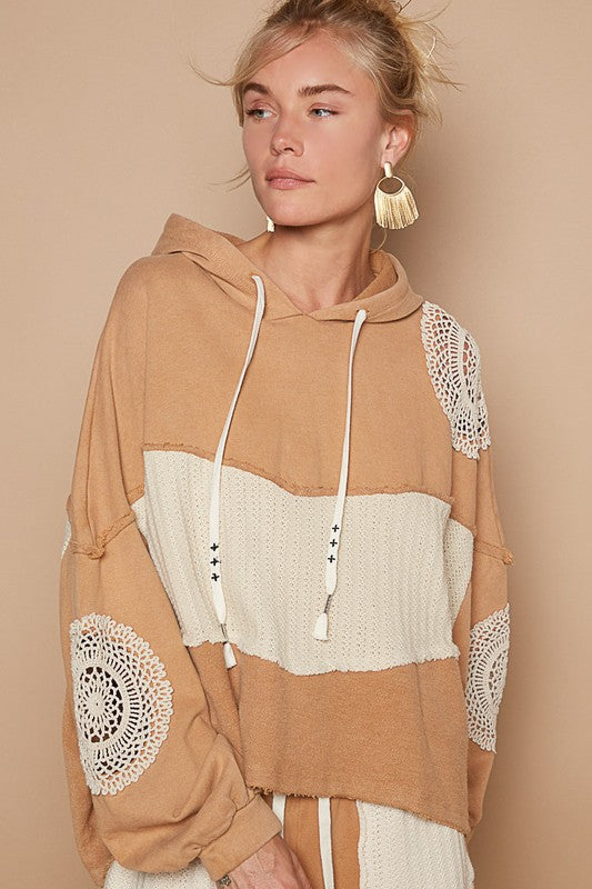 Outfit Flow - POL Openwork Contrast Dropped Shoulder Hoodie