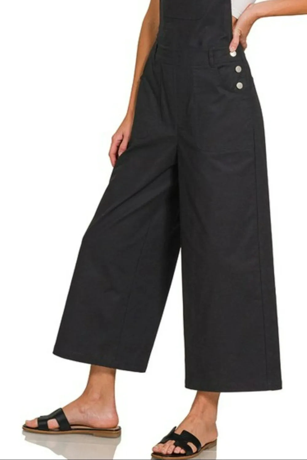 Zenana Woven Spaghetti Strap Overalls OutfitFlow