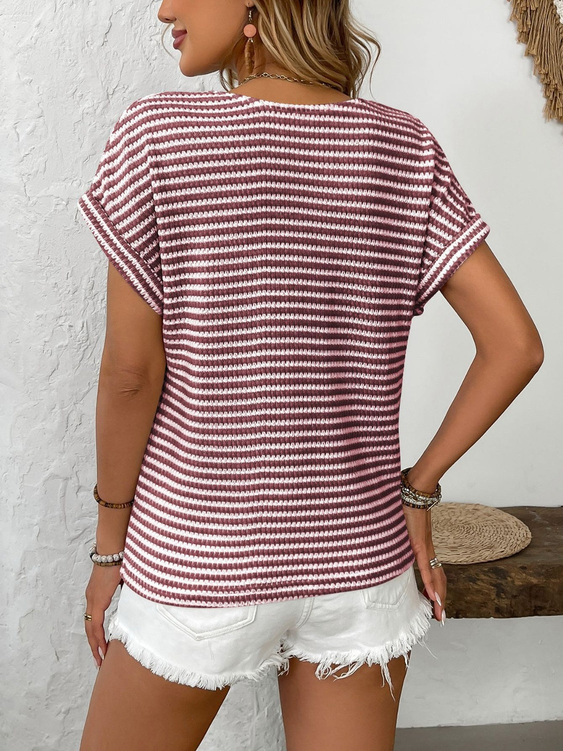 Outfit Flow - Striped V-Neck Short Sleeve T-Shirt