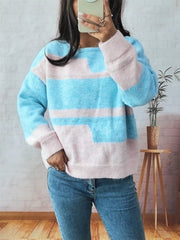 Color Block Round Neck Sweater OutfitFlow