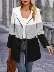 Outfit Flow - Color Block Zip Up Long Sleeve Hooded Outerwear