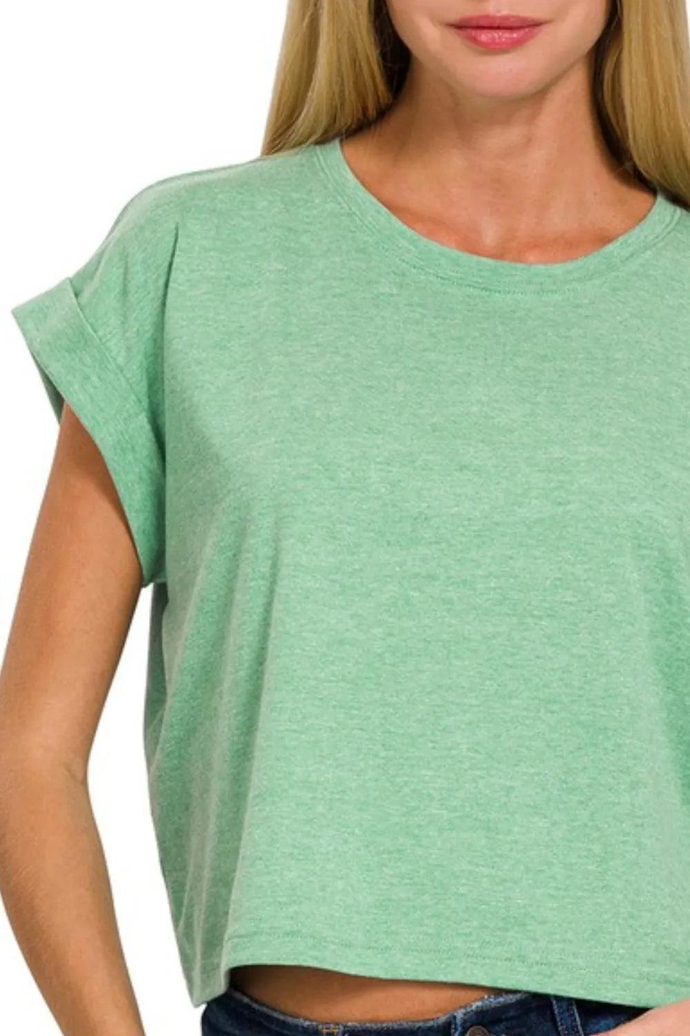 Zenana Rolled Sleeve Crop T-Shirt OutfitFlow
