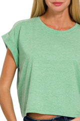 Zenana Rolled Sleeve Crop T-Shirt OutfitFlow