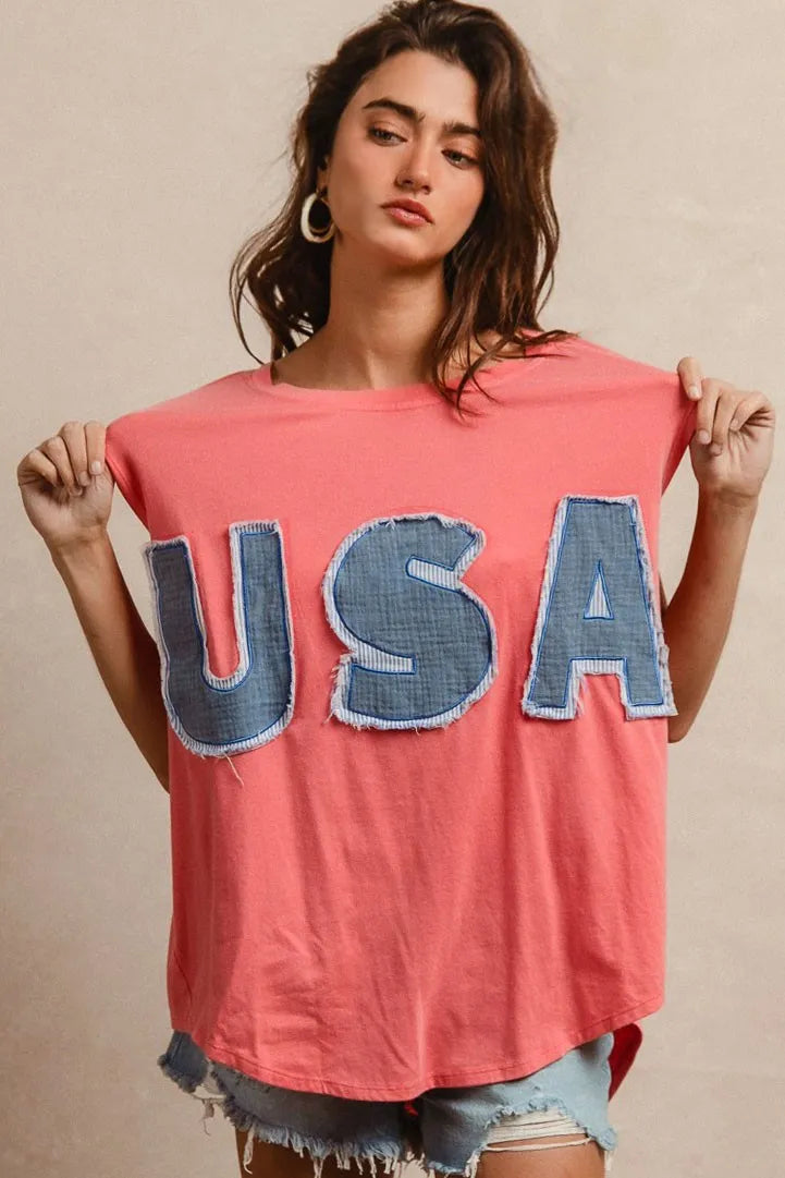 BiBi Washed Jersey With Usa Patched Raw Cut Edge Detail OutfitFlow