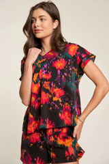Davi & Dani Printed V Neck Short Sleeve Top and Shorts Set OutfitFlow