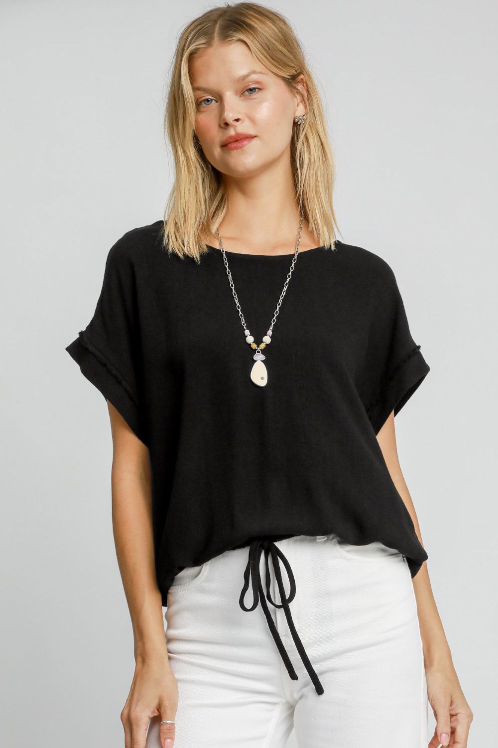 Outfit Flow - Umgee Drawstring Hem Round Neck Short Sleeve T-Shirt