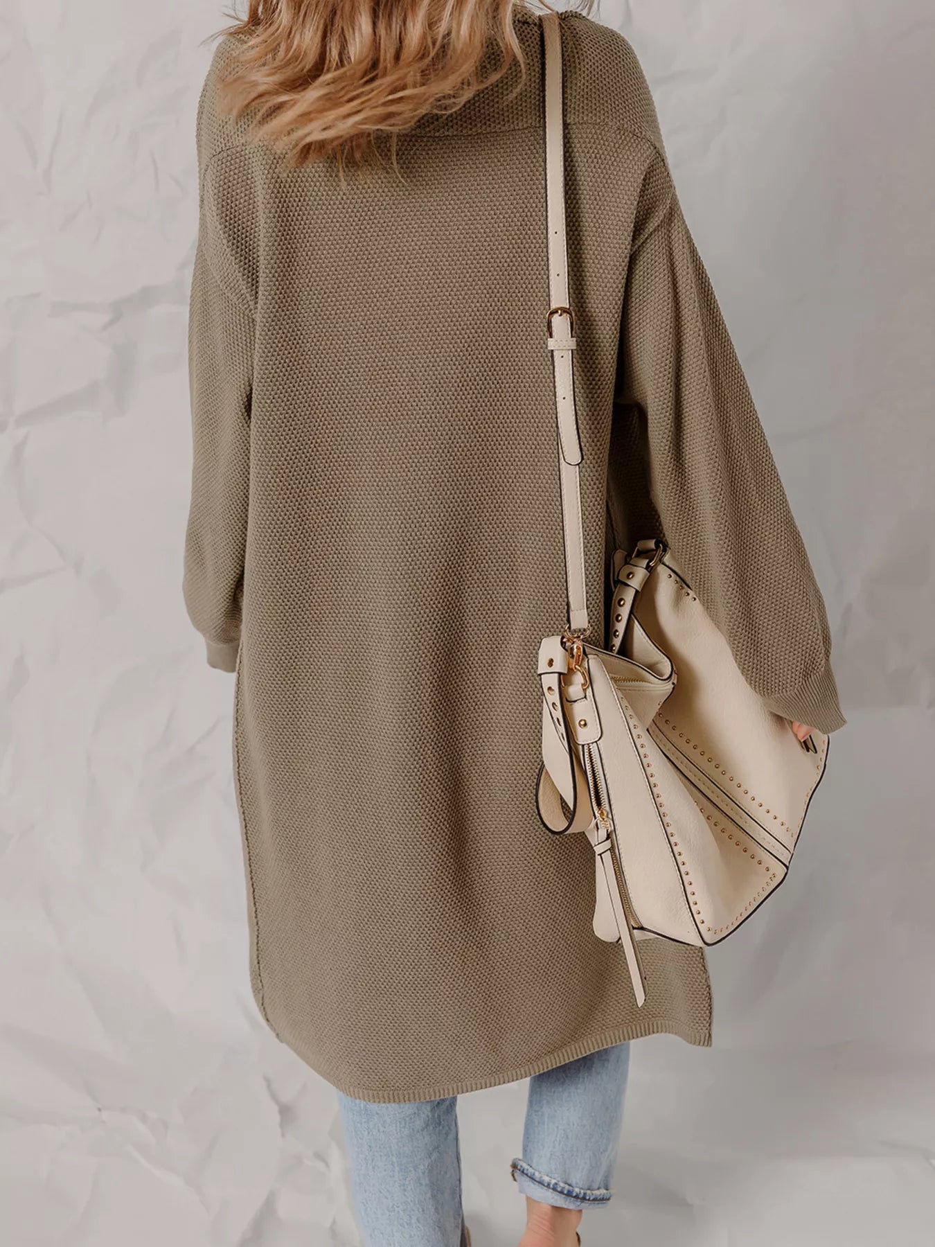 Solid Color Textured Knit Open Front Oversize Cardigan OutfitFlow