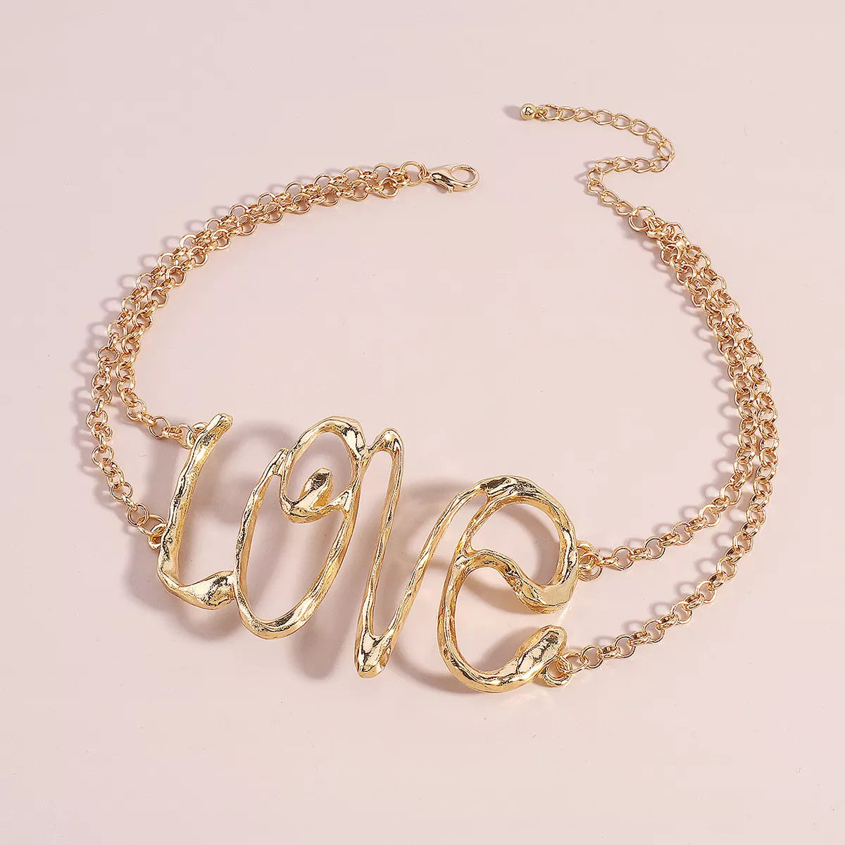 Gold Wire Love Script Statement Necklace OutfitFlow
