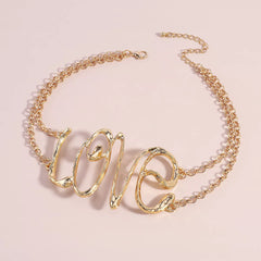 Gold Wire Love Script Statement Necklace OutfitFlow