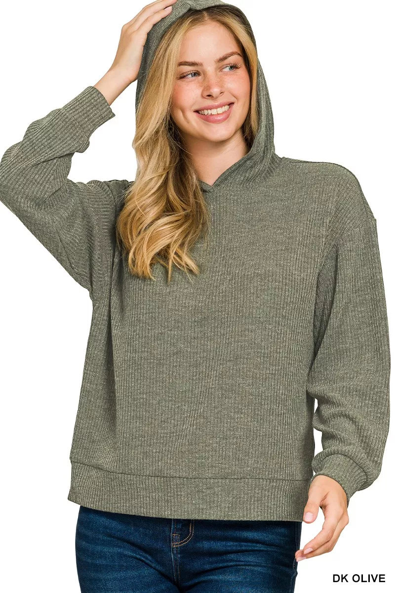 Zenana Ribbed Long Sleeve Hoodie OutfitFlow