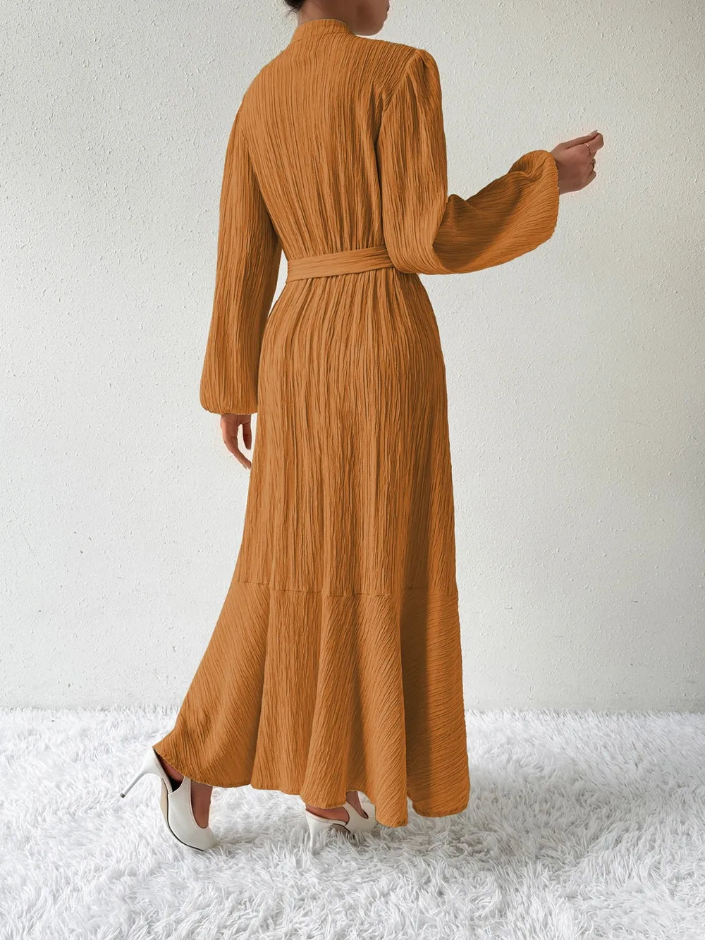 Honey Tie Waist Long Sleeve Dress OutfitFlow