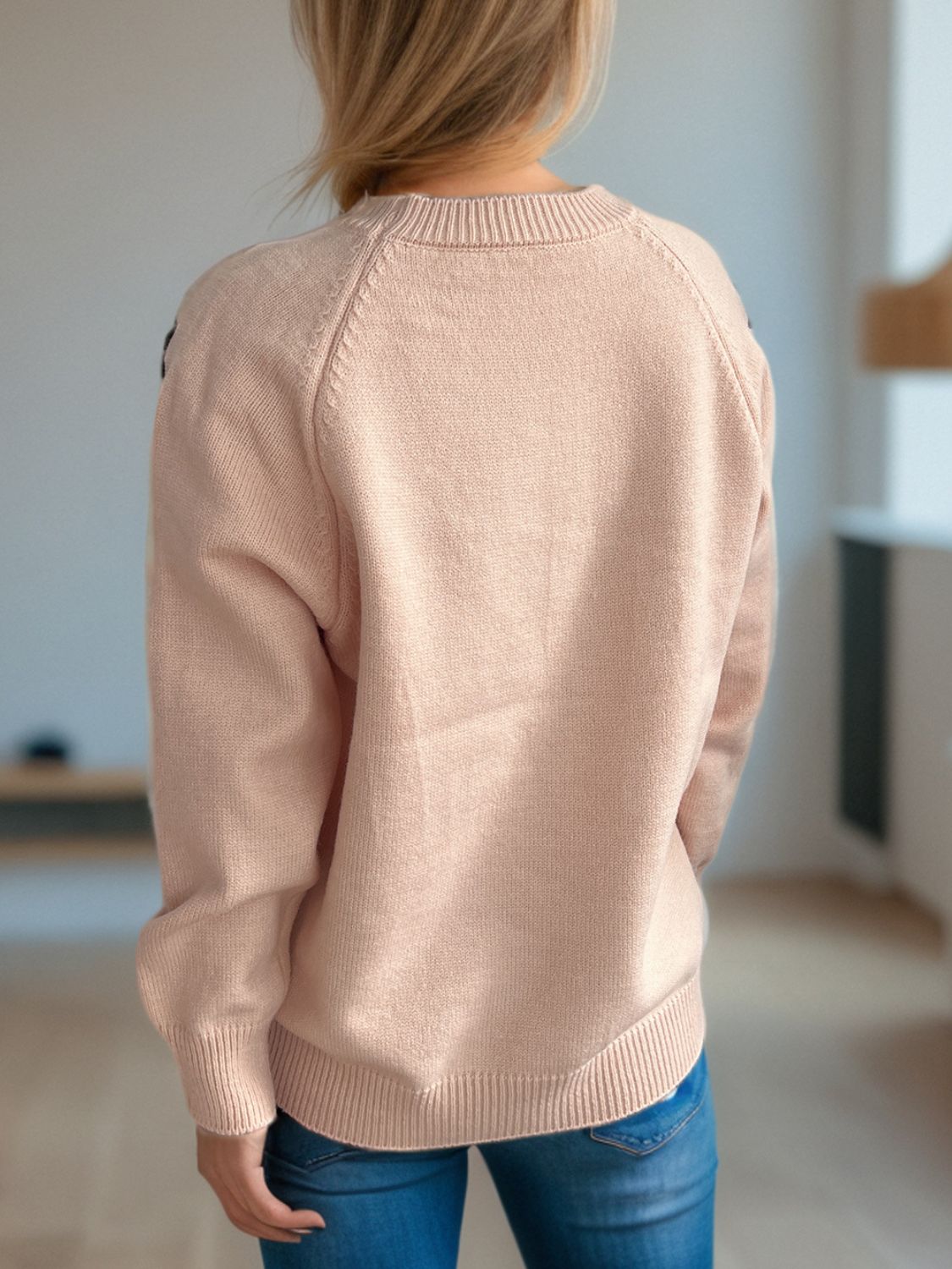 Flower Round Neck Raglan Sleeve Sweater