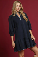 Umgee French Terry Ruffle Hem Dress with Plaid Trim OutfitFlow