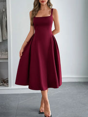 Square Neck Wide Strap Midi Dress OutfitFlow