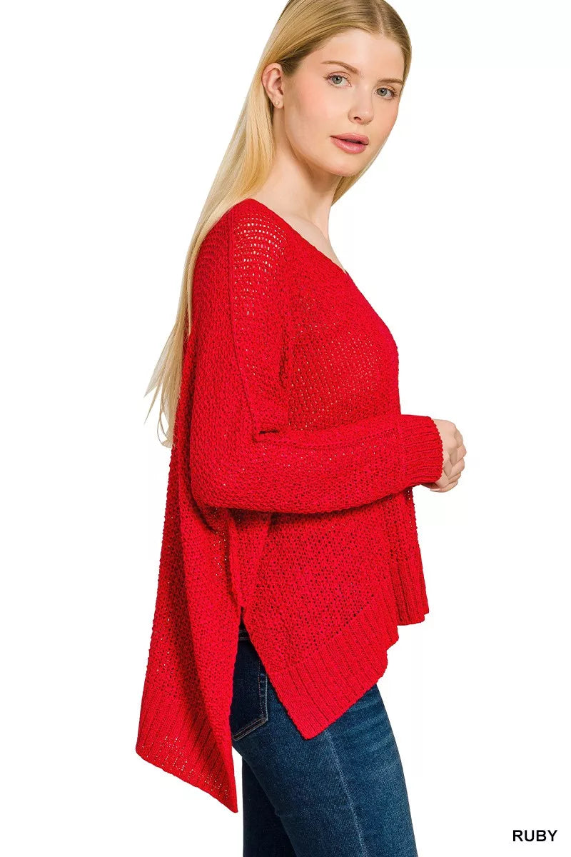 Zenana Dolman Sleeve V-Neck Sweater OutfitFlow