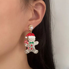 Christmas Gingerbread Man Dangle Earrings Red onesize OutfitFlow