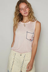 POL Floral Detail Pocket Patch Tank Top OutfitFlow