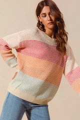 SO ME Multi Color Block Long Sleeve Sweater OutfitFlow