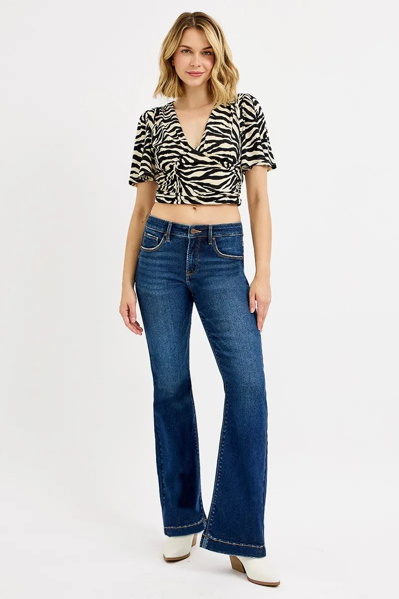 RISEN Full SIze Tummy Control Mid Rise Flare Jeans Plus SIze Trendsi