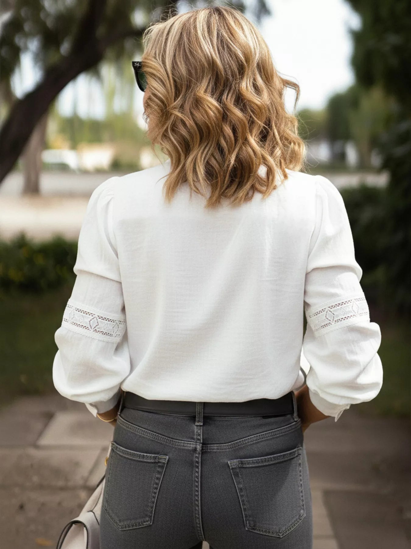 Lace Trim Long Sleeve Shirt OutfitFlow