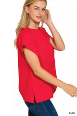 Zenana Textured Knit Jacquard Short Sleeve Top OutfitFlow