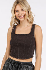 Mittoshop Mineral Wash Corset Crop Stretch Knit Tank OutfitFlow