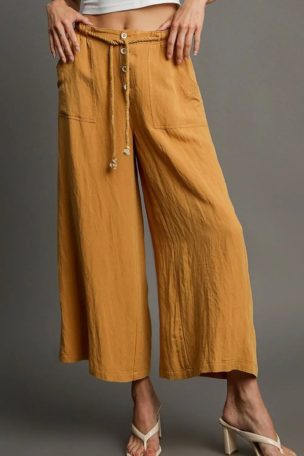 Umgee Full Size Rope Drawstring Wide Leg Pants Plus Size OutfitFlow