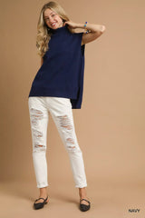 Umgee High-Low Turtleneck Sleeveless Sweater Top OutfitFlow