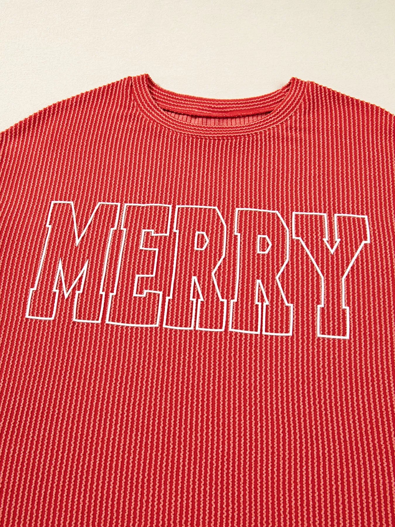 Merry Twisted Rib Christmas Loose Long Sleeve Top OutfitFlow