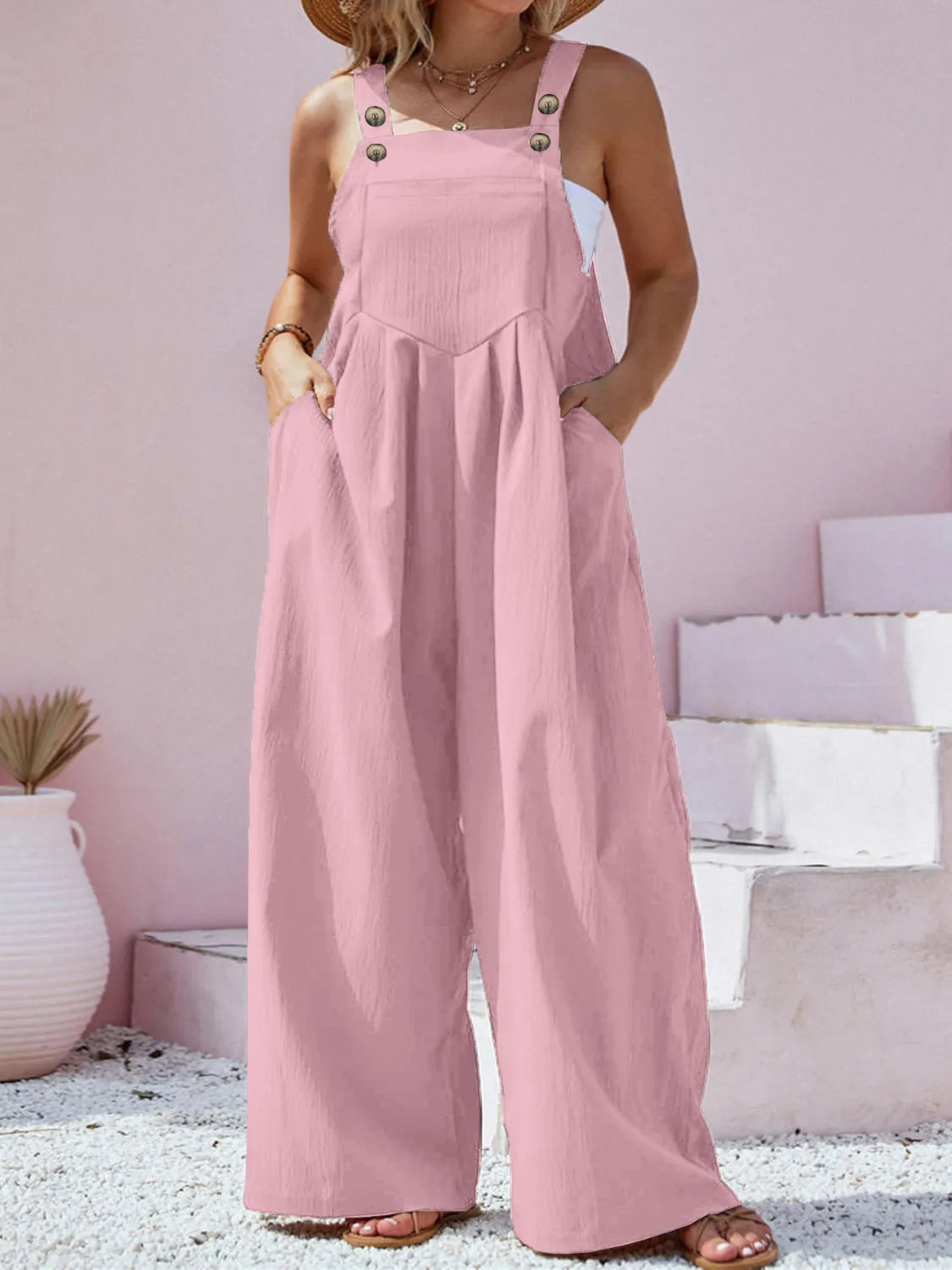 Plus Size Square Neck Wide Leg Overalls OutfitFlow