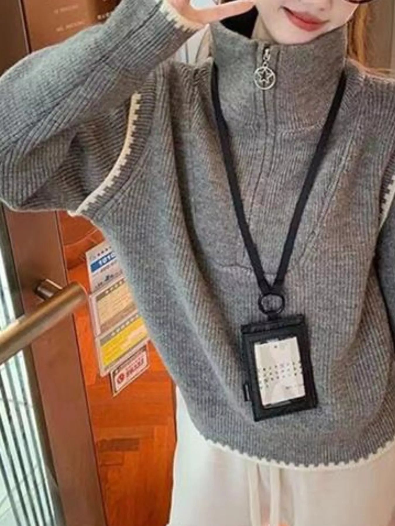 High Neck Half Zip Sweater OutfitFlow