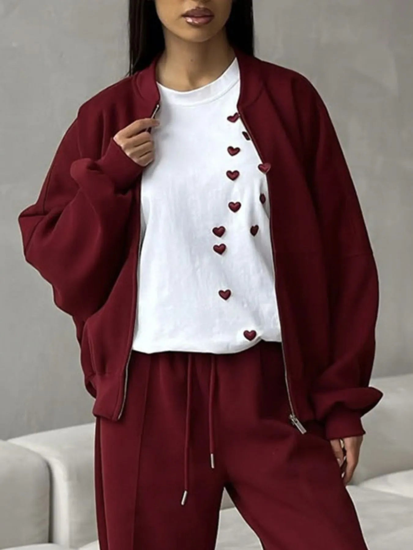 Plus Size Heart Round Neck Short Sleeve T-Shirt OutfitFlow