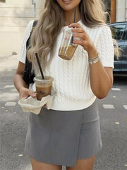 Cable-Knit Short Sleeve Sweater Trendsi