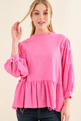 And The Why Loose Fit Tiered Raw Edge Hem Blouse Top PINK OutfitFlow