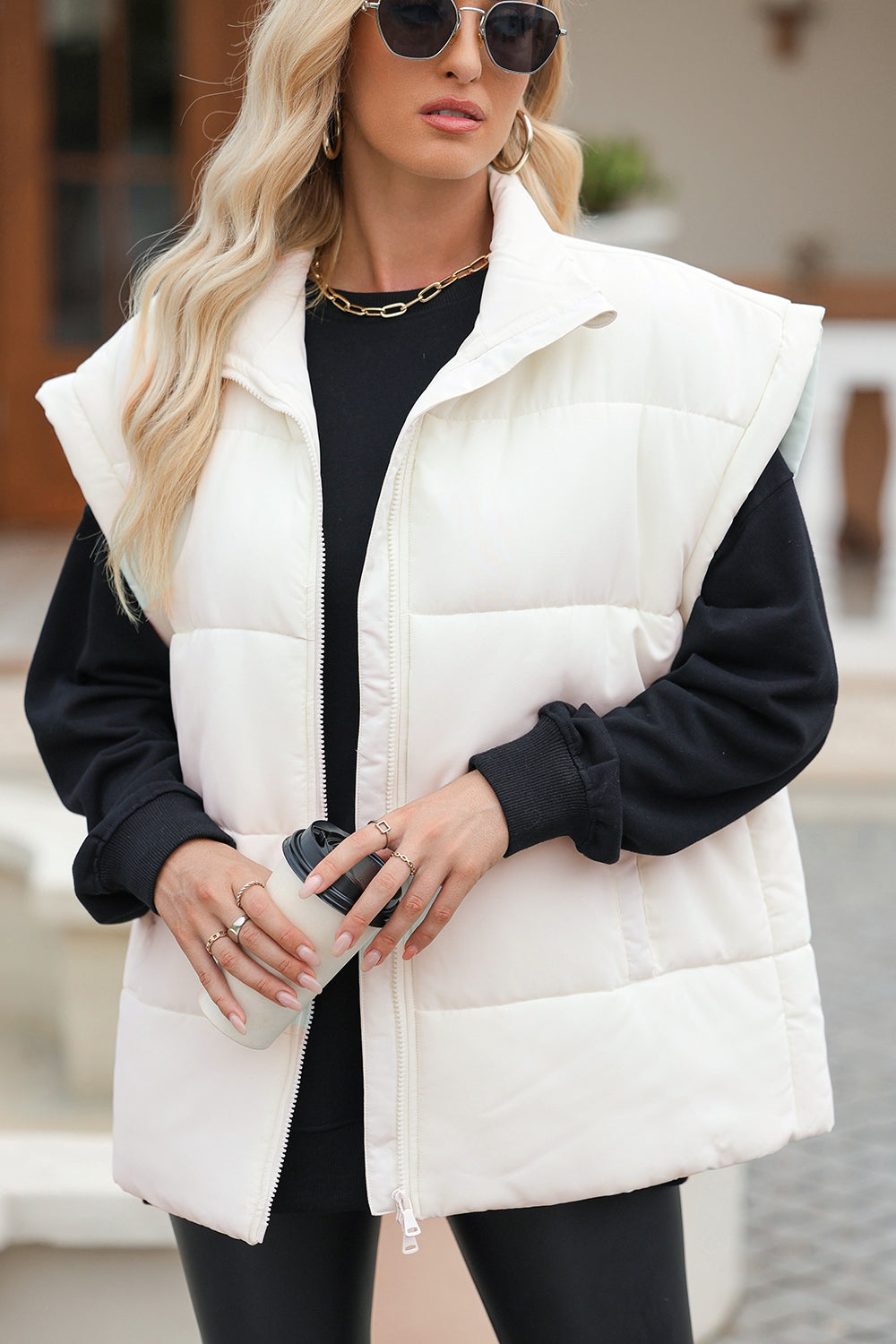 Outfit Flow - Zip Up Puffer Vest Coat with Pockets